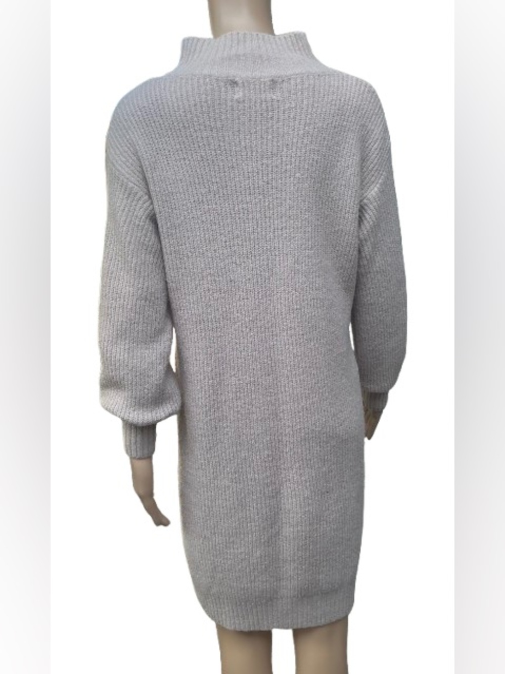 DREAMERS Mock Neck Ribbed Knit Sweater Dress Oatmeal Beige M/L - Picture 3 of 8